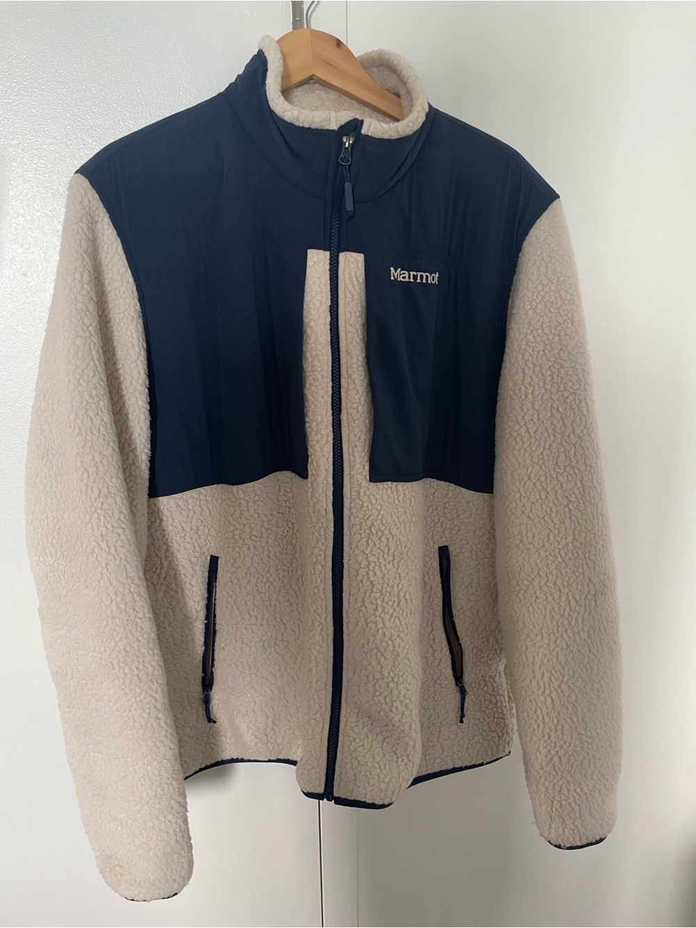 Marmot Men's Navy and Cream Sherpa Zip-Up Jacket